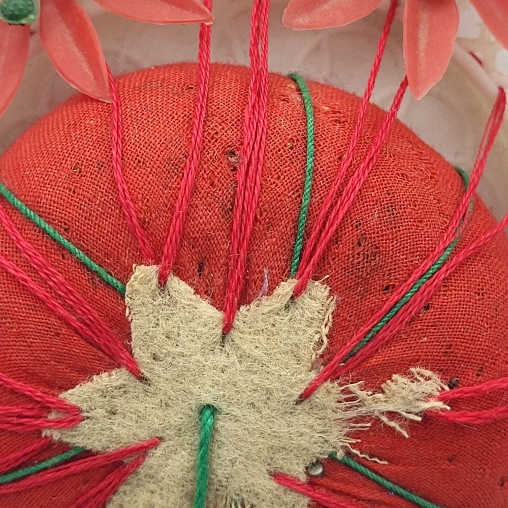 Vintage Florart Pin Cushion Plastic Lace Floral Decoration Made in Hong Kong